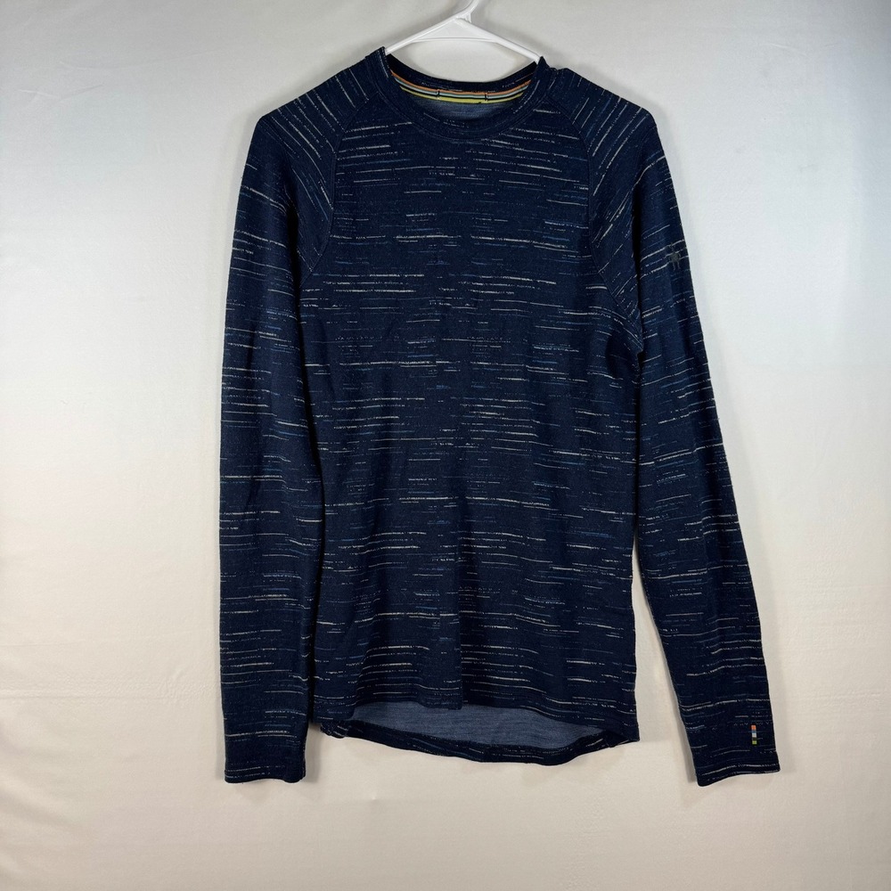 Smartwool Merino 250 Base Layer Mens Small Navy Blue Space Dye Long Sleeve Top
